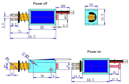 Dimensions du solénoïde électro-aimant 12V - 24W